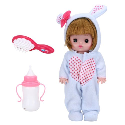 Bouteille de developpement intellectuel pour enfants, poupee vocale, jouets de jeu de role pour filles, vetements de lapin bleu