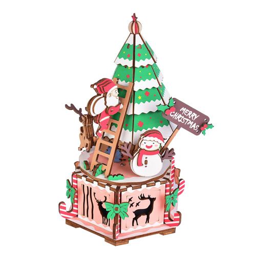 Boite a musique de Noel rotative en bois, jouet a assembler soi-meme, decoration, cadeau pour enfants. Reverie de Noel (version anglaise).