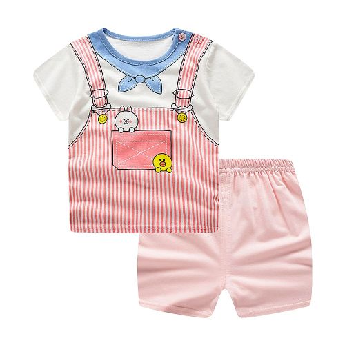 Ensemble D'ete Pour Bebe?: T-Shirt A Manches Courtes Et Short Rose A Bretelles (100 Pieces)