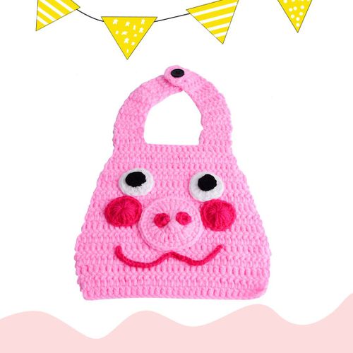 Bavoir 3d En Tricot Pour Bebe, Accessoire De Photographie Pour Nourrissons (Cochon)