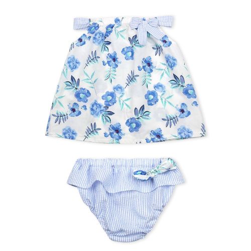 Ensemble 2 Pieces A Imprime Floral Sans Manches Pour Bebe Fille, Joli Noud Papillon (Bleu Clair 80)