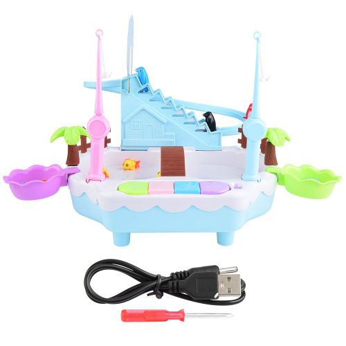 Jouet De Peche Magnetique Electrique, Jeu D'eau, Table De Jeu, Cadeau Avec Musique (Bleu)