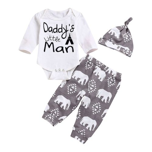 Ensemble 3 Pieces Pour Bebe Garcon, Combinaison, Pantalon, Chapeau, Imprime Elephant (80)