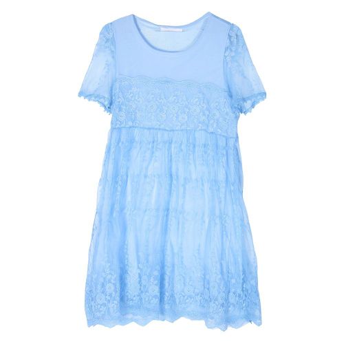 Robe De Maternite Plissee A Manches Courtes Et Col Rond Pour Femme (Bleu M)