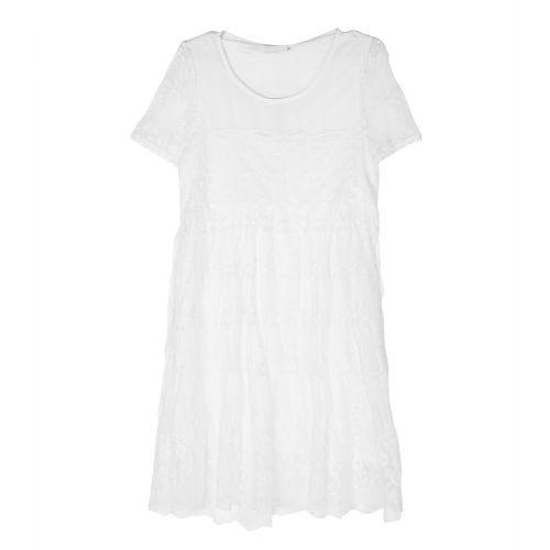 Robe De Maternite Plissee A Manches Courtes Et Col Rond Pour Femme (Blanc L)