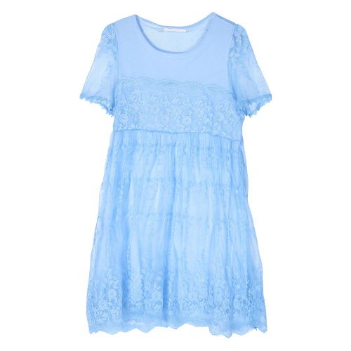 Robe De Maternite Plissee A Manches Courtes Et Col Rond Pour Femme (Bleu Xl)