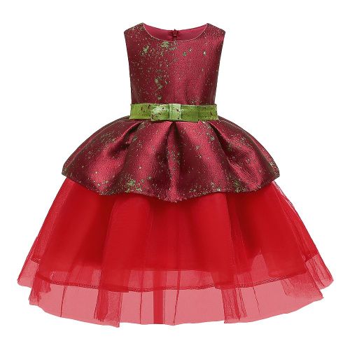 Robe De Princesse Trapeze Sans Manches En Dentelle Multicouche Pour Petite Fille?? Costume De Fete (120)
