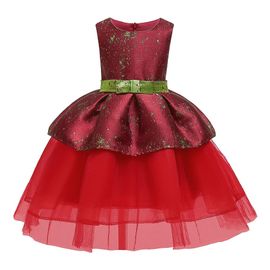 Robe De Princesse Trapeze Sans Manches En Dentelle Multicouche Pour Petite Fille?? Costume De Fete (120)