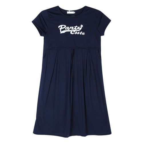 Robe De Maternite Ample Et Longue A Manches Courtes Et Imprime Lettres Pour Femmes Enceintes (Bleu M)