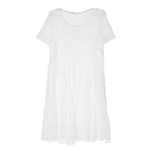 Robe De Maternite Plissee A Manches Courtes Et Col Rond Pour Femme (Blanc M)