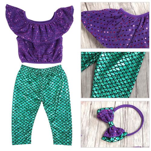 Ensemble 3 Pieces Pour Bebe Fille, Haut A Pois Ronds Et Paillettes, Pantalon Avec Bandeau, Maillot De Bain, Vetements (90)
