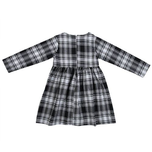 Robe Une Piece A Carreaux Noirs Et Blancs Pour Filles, Jupe A Col Rond En Coton De Style Coreen Pour Enfants De 120 Cm
