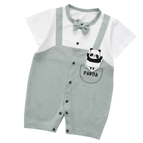 Combinaison D'ete Unisexe A Manches Courtes Pour Bebe, Motif Panda Et Noud Papillon (Cyan 66)