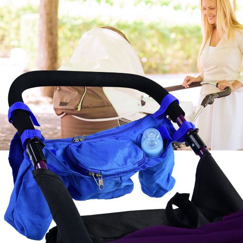 Sac De Rangement Suspendu En Tissu Oxford Bleu, Porte-Bouteille, Organisateur Pour Poussette De Bebe