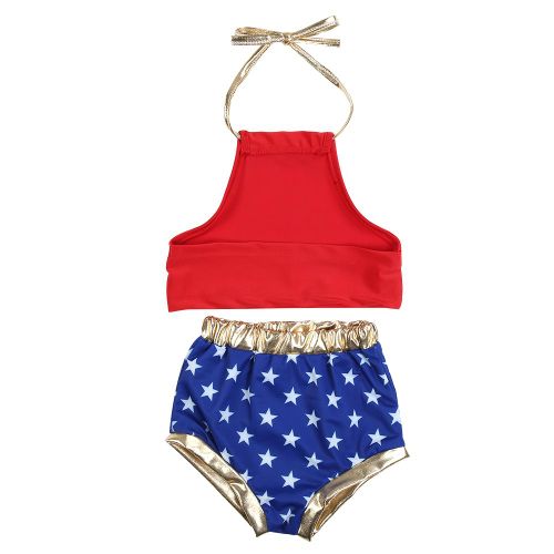 Maillot De Bain Deux Pieces Pour Bebe Fille, Imprime Aventure, Bikini, Imprime Etoiles Et Bretelles, Taille 90