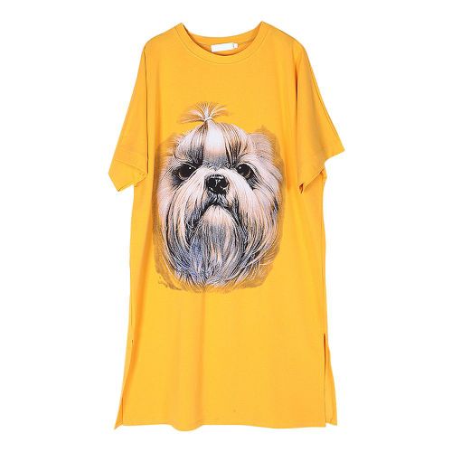 Robe De Maternite A Manches Courtes Et Col Rond Pour Femme Avec Un Joli Imprime (Jaune L)