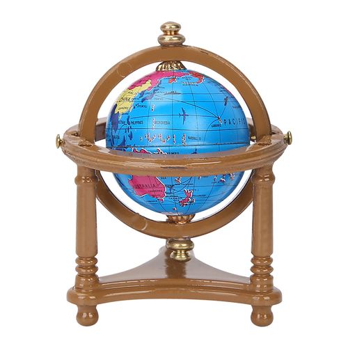 Mini globe rotatif pour decoration de salon, bureau, maison de poupee, echelle 1/12 (marron)