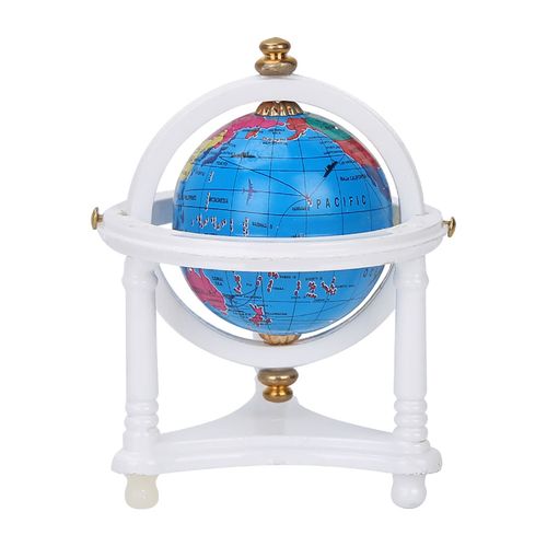 Mini globe rotatif pour decoration de salon, bureau, maison de poupee, echelle 1/12 (blanc)