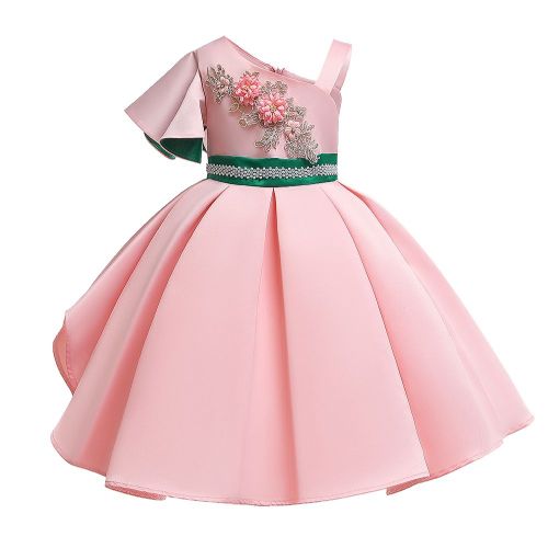 Robe De Princesse Trapeze A Fleurs, Asymetrique, A Une Epaule, Pour Petite Fille?? Costume De Fete (130)