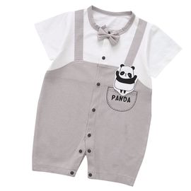 Combinaison D'ete Unisexe A Manches Courtes Pour Bebe, Motif Panda Et Noud Papillon (Gris 73)
