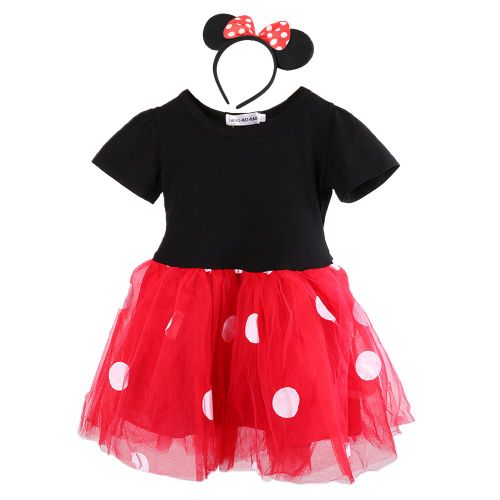 Robe Tendance Pour Enfant, Manches Courtes, Une Piece, Avec Accessoire Pour Cheveux (Rouge 80)