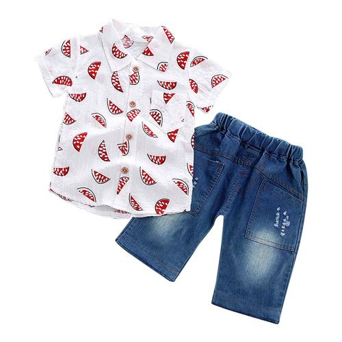 Ensemble Deux Pieces D'ete A Manches Courtes Pour Enfant, Motif Dessin Anime Little Baby (Blanc 80)