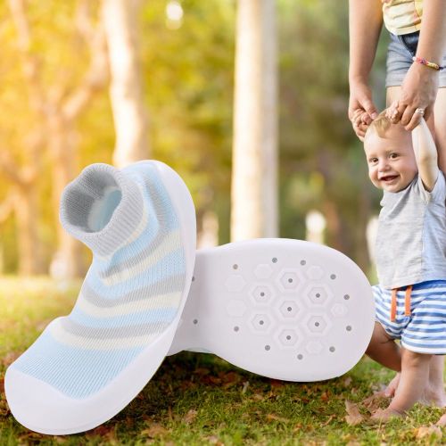 Chaussons Bebe En Coton Et Caoutchouc Souple, Chaussettes Antiderapantes (Bleu Clair 11,5 Cm)