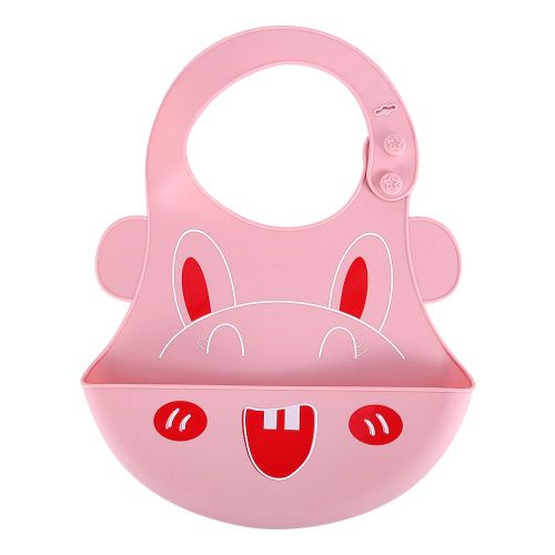 Bavoir Bebe En Silicone Impermeable, Facile A Nettoyer, Confortable, Doux Et Antitache (Lapin Rose)