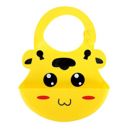 Bavoir Bebe En Silicone Impermeable, Facile A Nettoyer, Confortable, Doux Et Antitache (Vache Jaune)