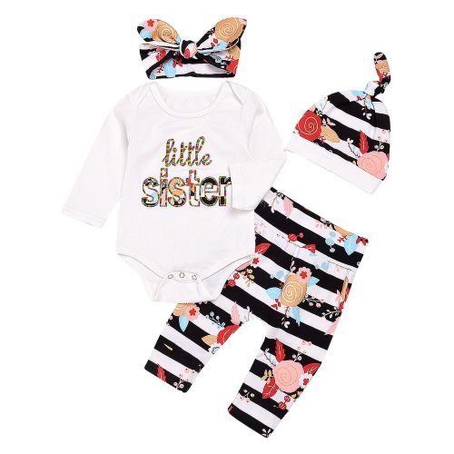 Ensemble De 4 Pieces Pour Bebe Fille, Jolis Costumes, Collants, Pantalons Rayes, Chapeau (70)