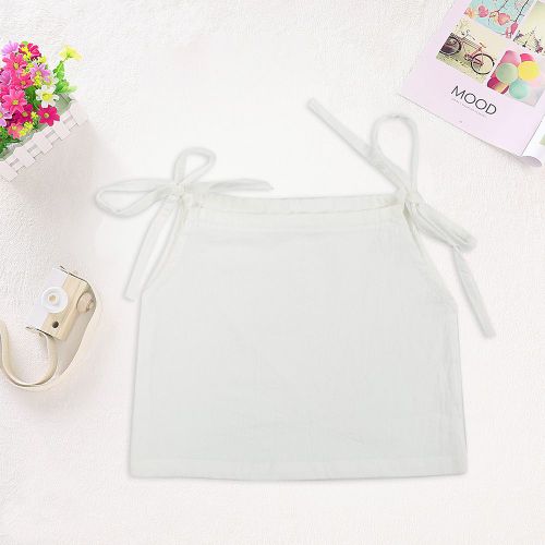 Debardeur A Bretelles Pour Fille En Melange De Coton, Couleur Unie, Vetements Pour Bebe (Blanc)