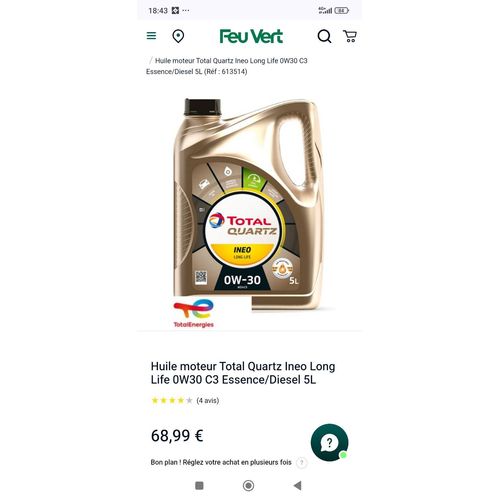 Total Huile Moteur Quartz Ineo Long Life 0w-30 5l