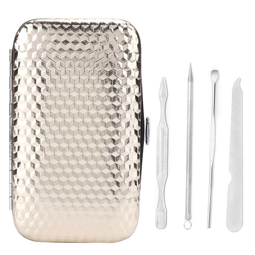 Kit De Manucure 9 Pieces En Acier Inoxydable, Coupe-Ongles, Lime A Ongles, Cure-Oreilles, Ciseaux A Sourcils, Kit De Toilettage, Or De Luxe 