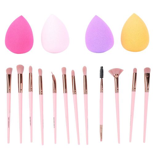 Pinceau De Maquillage Pour Les Yeux A Poils Doux, Pinceau Anti-Cernes, Pinceau Cosmetique, Blush, Houppette A Poudre, Ensemble Rose Or Rose