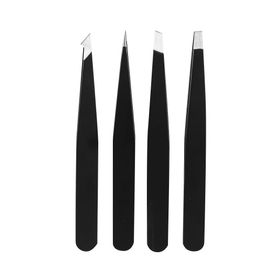 Pince A Epiler Les Sourcils En Acier Inoxydable, 4 Pieces, Pointe Inclinee, Outil De Maquillage (Noir) 