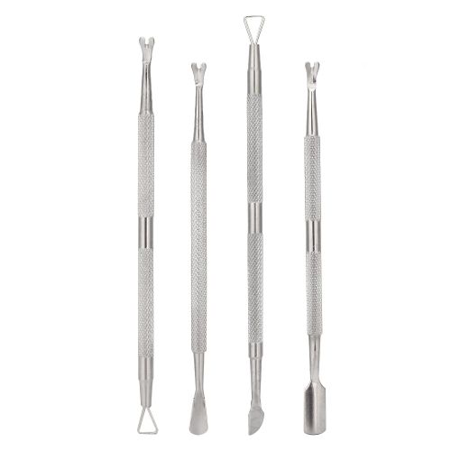 Lot De 4 Fourchettes A Double Tete En Acier Inoxydable Pour Enlever Les Peaux Mortes Et Le Vernis Gel, Outil De Coupe Des Ongles 