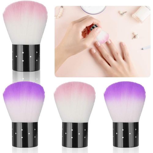 Kal-Lot De 4 Pinceaux À Ongles Pour Le Nettoyage, La Poussière, Les Ongles, Les Ongles, La Poussière Et Les Ongles, Pour Le Nail Art (2 Roses Et Violet) - Pinceau De Maquillage Multifonction 