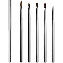 Kal-Pinceau Nail Art Ongles Gel Professionnel Avec Capuchon, 5 Pièces Pinceaux Uv Construction Fin Rond Liner Acrylique Plat Set Pour Vernis Semi Permanent Ongle Peinture Manucure Argent 