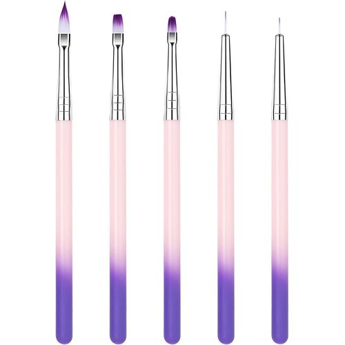 Kal-5 Pièces Pinceau Nail Art Ongles Gel Professionnel, Pinceaux Plats Ovales Construction Uv Set Fin Rond Liner Acrylique Plat Pour Vernis Semi Permanent Ongle Peinture Manucure 