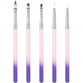 Kal-5 Pièces Pinceau Nail Art Ongles Gel Professionnel, Pinceaux Plats Ovales Construction Uv Set Fin Rond Liner Acrylique Plat Pour Vernis Semi Permanent Ongle Peinture Manucure 