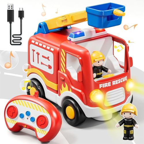 KAL-Voiture Telecommandé Enfant, Camion Pompie Avec Lumière Et Musique, Camion Telecommande, Voiture Telecommandé Enfant 3 Ans, Jouet Enfant 2 Ans