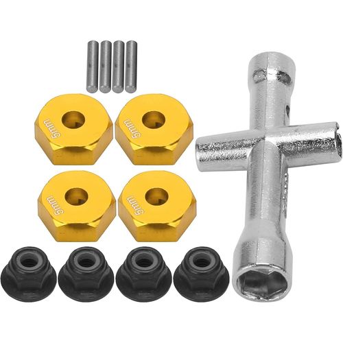 KAL-Adaptateur Hexagonal De Roue Rc, Adaptateur Hexagonal De Roue De Camion De Voiture Rc 12Mm 1/10 + Écrou Antidérapant + Boulon + Clé Croisée Pièce De Jouet Modèle Rc(Or)