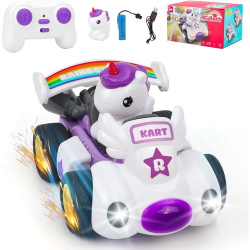 KAL-Voitures Télécommandée Enfant De 2 À 8 Ans, Voiture Licorne De Dessin Animé Pour Enfants Avec Musique Et Jouet Lumineux, Mini Voiture Télécommandée Oui 2 3 4 5 6 7 8 Ans Garçon Fille Cadeau