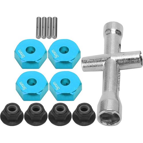 KAL-Adaptateur Hexagonal De Roue Rc, Adaptateur Hexagonal De Roue De Camion De Voiture Rc 12Mm 1/10 + Écrou Antidérapant + Boulon + Clé Croisée Pièce De Jouet Modèle Rc(Bleu)