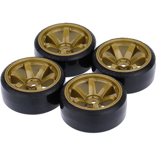 KAL-Lot De 4 Roues Et Pneus De Voiture Rc Drift -63 Mm -Jantes En Plastique Dur Pour Course Sur Route 1/10 -Pièces De Rechange Pour Hsp Tamiya Hpi Kyosho (Doré)