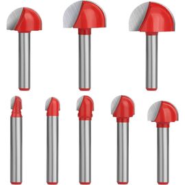 KAL-8 Pièces Fraise À Fond Rond Bois, Queue 1/4"" Fraises À Bout Rond En Carbure, Tige Routeur Core Box Bits Fraise 6Mm - 25Mm