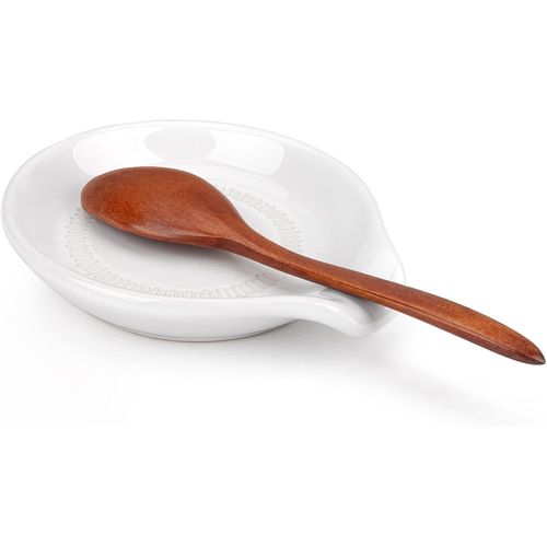 Kal-Repose Cuillère Cuisine Ceramique,Repose Ustensiles De Cuisine Petite Multifonction Pour Cuillère À Café Spatule,Porte-Cuillère Rangement Porcelaine Vintage Résistant À La Chaleur(Blanc)