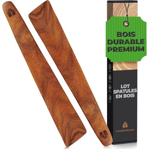 Kal-Woodenhouse Spatule En Bois - Spatule Bois Cuisine Anti-Rayures Pour La Fonte - Ustensiles De Cuisine Bois Pour Mélanger, Retourner Et Servir La Viande, Les ?ufs - Grande Raclette 30.5cm - Lot De