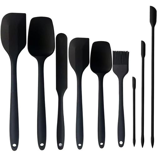 Kal-9pcs Spatules En Silicone, Spatules À Gâteau, Cuisine En Silicone Spatule, Mélange De Cuisson Résistant À La Chaleur, Antiadhésif, Pour La Cuisson Et La Cuisson (Noir)