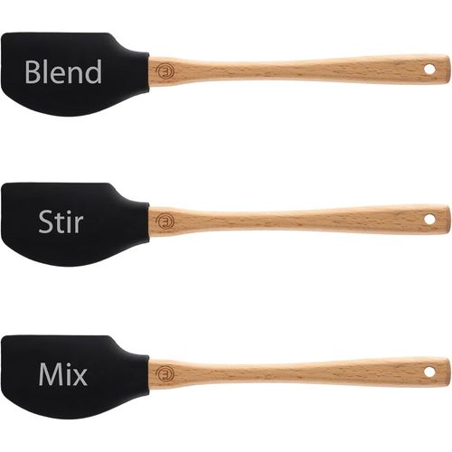 Kal-Silicone Spatule Set, Ustensiles De Cuisine Avec Manches En Bois, Têtes Résistant À La Chaleur, Lavable Au Lave-Vaisselle, 3pcs, Longueur : 25cm, Lavable Au Lave-Vaisselle